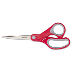 Scotch™ Multi-Purpose Scissors, 8 in Long, 3.38 in Cut Length, Gray/Red Straight Handle