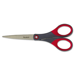 Scotch™ Precision Scissors, Pointed Tip, 7 in Long, 2.5 in Cut Length, Gray/Red Straight Handle