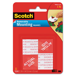 Scotch™ Precut Foam Mounting Squares, Removable, Double-Sided, Holds Up to 0.33 lb (2 Squares), 1 x 1, White, 16/Pack