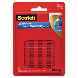 Scotch™ Removable Clear Mounting Squares, Holds Up to 0.33 lbs, 0.69 x 0.69, Clear, 35/Pack