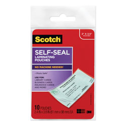 Scotch™ Self-Sealing Laminating Pouches, 9 mil, 3.8 in x 2.4 in, Gloss Clear, 10/Pack