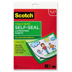 Scotch™ Self-Sealing Laminating Sheets, 6 mil, 9.06 in x 11.63 in, Gloss Clear, 10/Pack