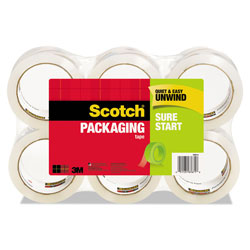 Scotch™ Sure Start Packaging Tape, 3 in Core, 1.88 in x 54.6 yds, Clear, 6/Pack