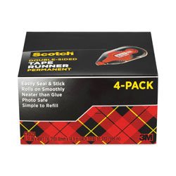 Scotch™ Tape Runner, 0.31 in x 49 ft, Dries Clear, 4/Pack