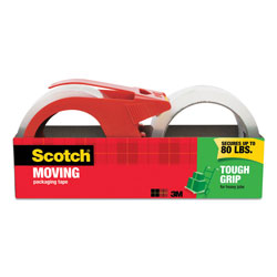 Scotch™ Tough Grip Moving Packaging Tape with Dispenser, 3 in Core, 1.88 in x 38.2 yds, Clear, 2/Pack