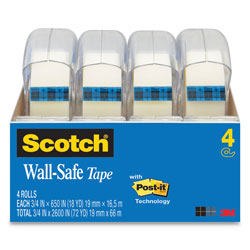 Scotch™ Wall-Safe Tape with Dispenser, 1 in Core, 0.75 in x 54.17 ft, Clear, 4/Pack
