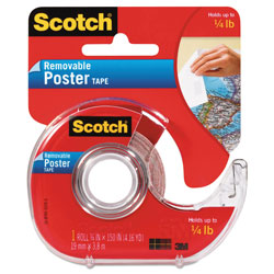 Scotch™ Wallsaver Removable Poster Tape with Dispenser, 1 in Core, 0.75 in x 12.5 ft, Clear