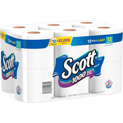 Scott® Toilet Paper, Septic Safe, 1-Ply, White, 1,000 Sheets/Roll, 12 Rolls/Pack, 4 Pack/Carton