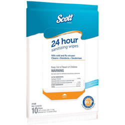 Scott® 24 Hour Sanitizing Wipes, Wipe, Fresh Scent, 4.33 in x 7.87 in Length, 10/Softpack, 50/Carton, White
