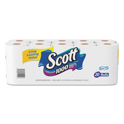 Scott® 1000 Bathroom Tissue, Septic Safe, 1-Ply, White, 1,000 Sheet/Roll, 20/Pack