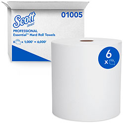 Scott® Essential High Capacity Hard Roll Towels for Business, 1-Ply, 8 in x 1,000 ft, 1.5 in Core, Recycled, White, 6 Rolls/Carton