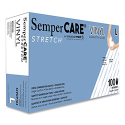 SemperCare® Stretch Vinyl Examination Gloves, Cream, Large, 100/Box, 10 Boxes/Carton