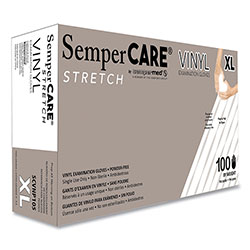 SemperCare® Stretch Vinyl Examination Gloves, Cream, X-Large, 100/Box, 10 Boxes/Carton