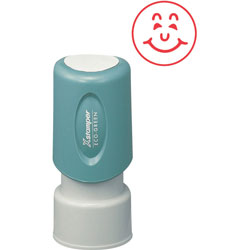 Shachihata. U.S.A. Happy Face Round Ink Stamp, 5/8", Red