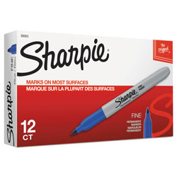 Sharpie® Fine Tip Permanent Marker, Blue, Dozen (SAN30003)
