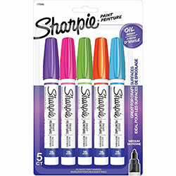 Sharpie® Oil-Based Paint Marker, Medium Point, Medium Marker Point, Aqua, Orange, Lime Green, Pink, Purple Oil Based Ink, 5/Pack