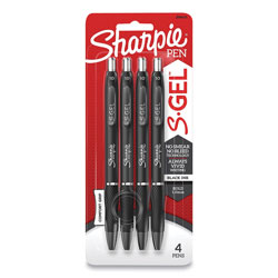 Sharpie® S-Gel High-Performance Gel Pen, Retractable, Bold 1 mm, Black Ink, Black Barrel, 4/Pack