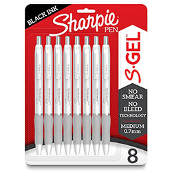 Sharpie® S-Gel Pens - Medium Pen Point - 0.7 mm Pen Point Size - Black Gel-based Ink - White Metal Barrel - 8 / Pack