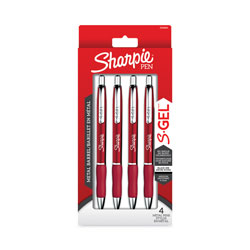 Sharpie® S-Gel Premium Metal Barrel Gel Pen, Retractable, Medium 0.7 mm, Black Ink, Red Barrel, 4/Pack