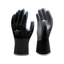 Showa 370B General Purpose Nitrile Coated Fingers/Palm Gloves, Large, Black/Gray
