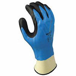 Showa 377 Liquid Resistant Nitrile/Nitrile Foam Coated Gloves, X-Large, Black/Blue/White