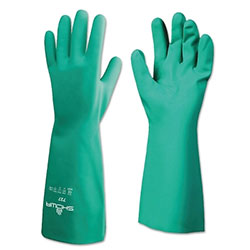 Showa Nitrile Disposable Gloves, Gauntlet Cuff, Unlined Lined, 9/Large, Green, 15 mil