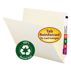 Smead 100% Recycled Manila End Tab Folders, Straight Tab, Letter Size, 100/Box