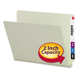 Smead Extra-Heavy Recycled Pressboard End Tab Folders, Straight Tab, 2 in Expansion, Letter Size, Gray-Green, 25/Box