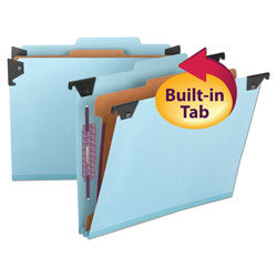 Smead FasTab Hanging Pressboard Classification Folders, Letter Size, 1 Divider, Blue