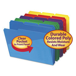 Smead Poly Colored File Folders with Slash Pocket, 1/3-Cut Tabs, Letter Size, Assorted, 30/Box