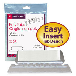 Smead Poly Index Tabs and Inserts For Hanging File Folders, 1/5-Cut Tabs, White/Clear, 2.25 in Wide, 25/Pack