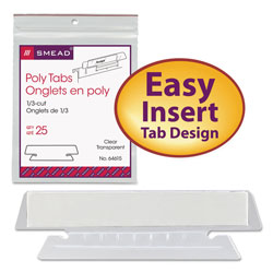 Smead Poly Index Tabs and Inserts For Hanging File Folders, 1/3-Cut Tabs, White/Clear, 3.5 in Wide, 25/Pack