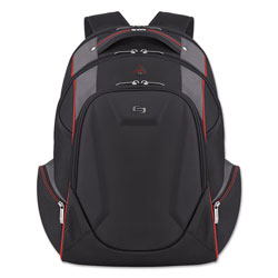Solo Launch Laptop Backpack, 17.3 in, 12 1/2 x 8 x 19 1/2, Black/Gray/Red
