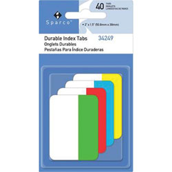 Sparco Durable Index Tabs, Write-on Tab(s), 0.10 in Tab Height x 1 in Tab Width, Assorted Tab(s), 40/Pack