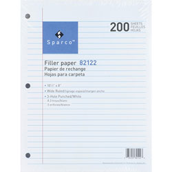 Sparco Filler Paper, Wide Ruled, 10 1/2"x8", 200/Pack, White