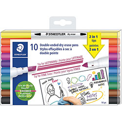 Staedtler Double-ended Dry Erase Pens - Chisel, Bullet Marker Point Style - Assorted Dry Ink - 10 / Pack
