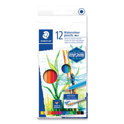 Staedtler Watercolor Pencils, 2.9 mm, HB (#2), Assorted Lead and Barrel Colors, 12/Pack