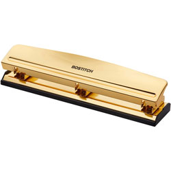 Stanley Bostitch 3-hole Punch - 3 Punch Head(s) - 12 Sheet - 9/32 in Punch Size - Metal, Rubber - 2.5 in x 10.6 in - Yellow, Gold