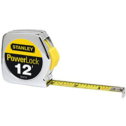 Stanley Bostitch Powerlock® Tape Rules 1/2 in Wide Blade, 12 ft x 1/2 in, Inch, Single Sided, Silver/Yellow