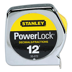 Stanley Bostitch Powerlock® Tape Rules 1/2 in Wide Blade, 12 ft x 1/2 in, Inch/Decimal, Single Sided, Silver/Yellow