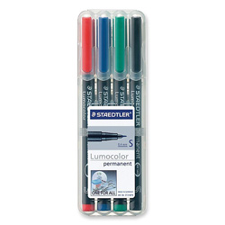 Staedtler Lumocolor Permanent Marker Pen, Porous Point, Extra-Fine, 0.4 mm, Assorted Ink Colors/Barrel, 4/Pack