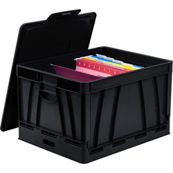 Storex Collapsible Crate w/Lid, 13-3/5 in x 20 in x 10-2/5 in, Black