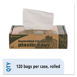 Stout Controlled Life-Cycle Plastic Trash Bags, 13 gal, 0.7 mil, 24 in x 30 in, White, 120/Box