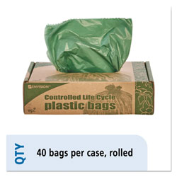Stout Controlled Life-Cycle Plastic Trash Bags, 33 gal, 1.1 mil, 33 in x 40 in, Green, 40/Box