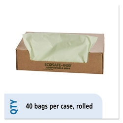 Stout EcoSafe-6400 Bags, 48 gal, 0.85 mil, 42 in x 48 in, Green, 40/Box