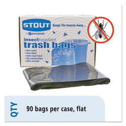 Stout Insect-Repellent Trash Bags, 30 gal, 2 mil, 33 in x 40 in, Black, 90/Box