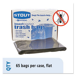 Stout Insect-Repellent Trash Bags, 55 gal, 2 mil, 37 in x 52 in, Black, 65/Box
