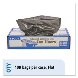 Stout Total Recycled Content Plastic Trash Bags, 45 gal, 1.5 mil, 40 in x 48 in, Brown/Black, 100/Carton