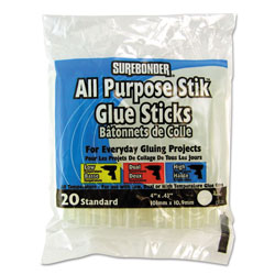 Surebonder Hot Melt Glue Sticks, 0.43 in x 4 in, Dries Clear, 20/Pack