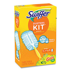 Swiffer Dusters Starter Kit, Dust Lock Fiber, 6 in Handle, Blue/Yellow, Gain Scent